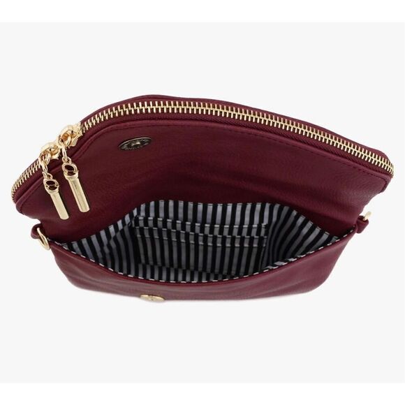 FashionPuzzle Envelope Clutch Evening Bag Maroon Gold Chain New - Picture 2 of 7
